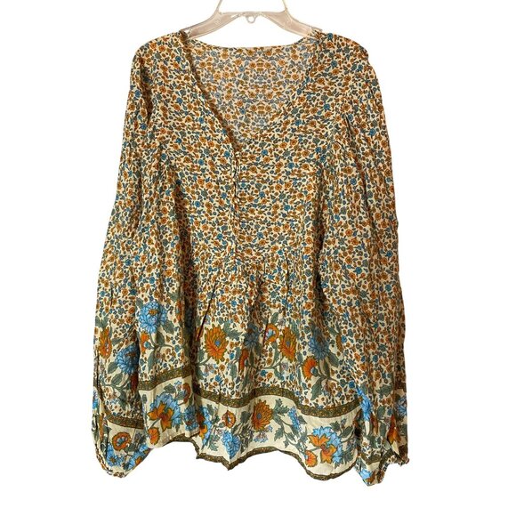 NWT Solitaire Womens Floral Peasant Blouse Cotton Rayon Blend Boho Style XL - Picture 2 of 10